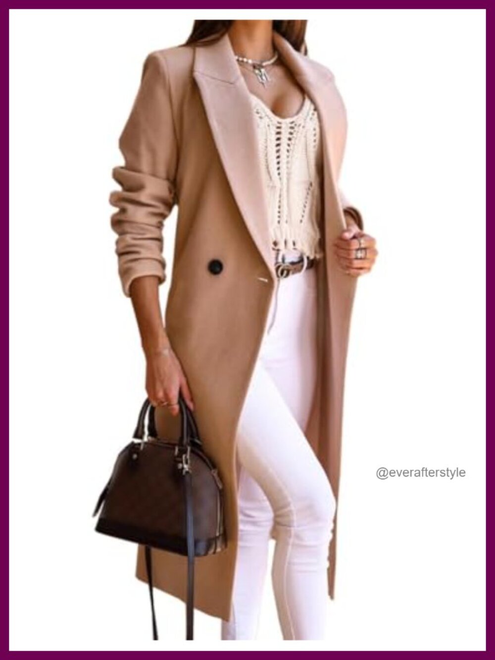 Wool Blend Long Trench Pea Coat Notch Lapel Slim Fit Winter Overcoat